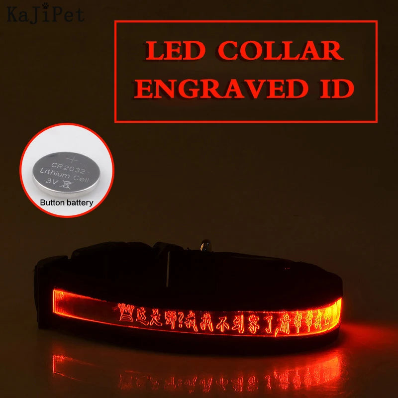 Engraved ID LED Dog Collar Luminous USB Custom Dog Tag Personalized Nylon Pet Dog Collar Led USB Light Night Safety Collar Perro