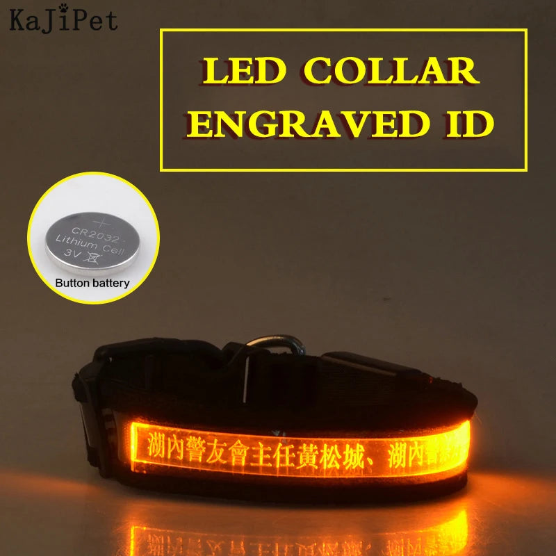Engraved ID LED Dog Collar Luminous USB Custom Dog Tag Personalized Nylon Pet Dog Collar Led USB Light Night Safety Collar Perro