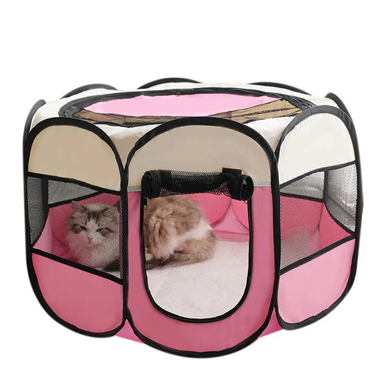 Foldable Pet Playpen - Octagonal Kennel for Cats & Dogs