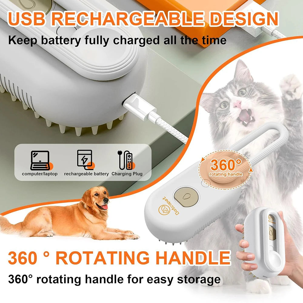 Pet Steam Grooming Brush - 3-in-1 Spray Massage Deshedder