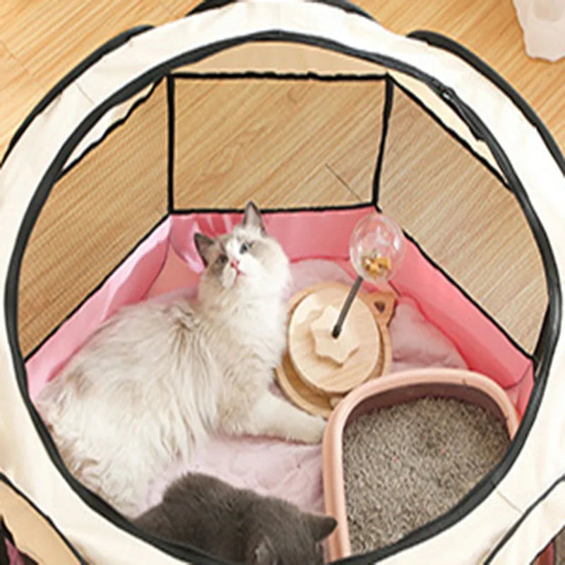 Foldable Pet Playpen - Octagonal Kennel for Cats & Dogs