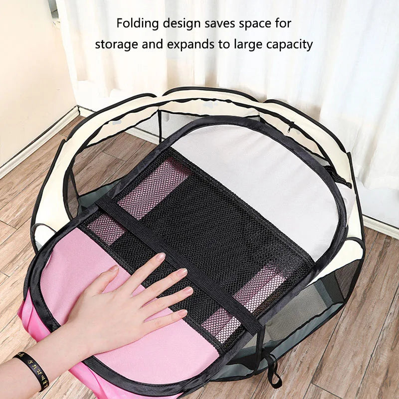 Foldable Pet Playpen - Octagonal Kennel for Cats & Dogs