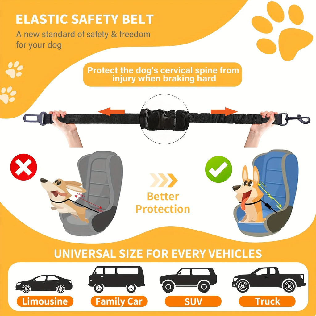Adjustable Dog  Seat Belt Harness - Elastic Nylon Retractable Safety Restraint with Secure Clasps for All Dog Sizes, Dog Harness