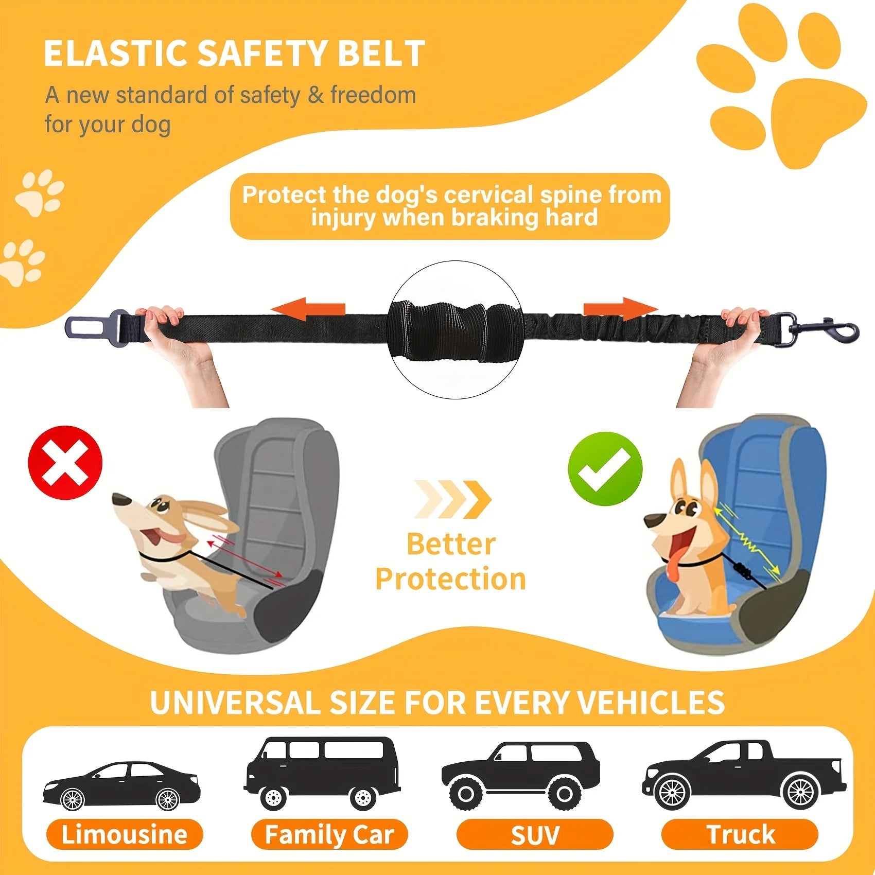 Adjustable Dog  Seat Belt Harness - Elastic Nylon Retractable Safety Restraint with Secure Clasps for All Dog Sizes, Dog Harness