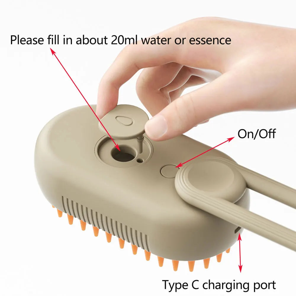 Pet Steam Grooming Brush - 3-in-1 Spray Massage Deshedder