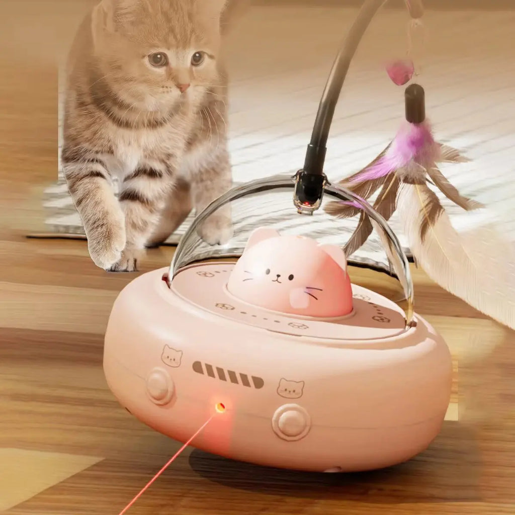 Interactive Cat Toy - Feather & Laser with Obstacle Avoidance