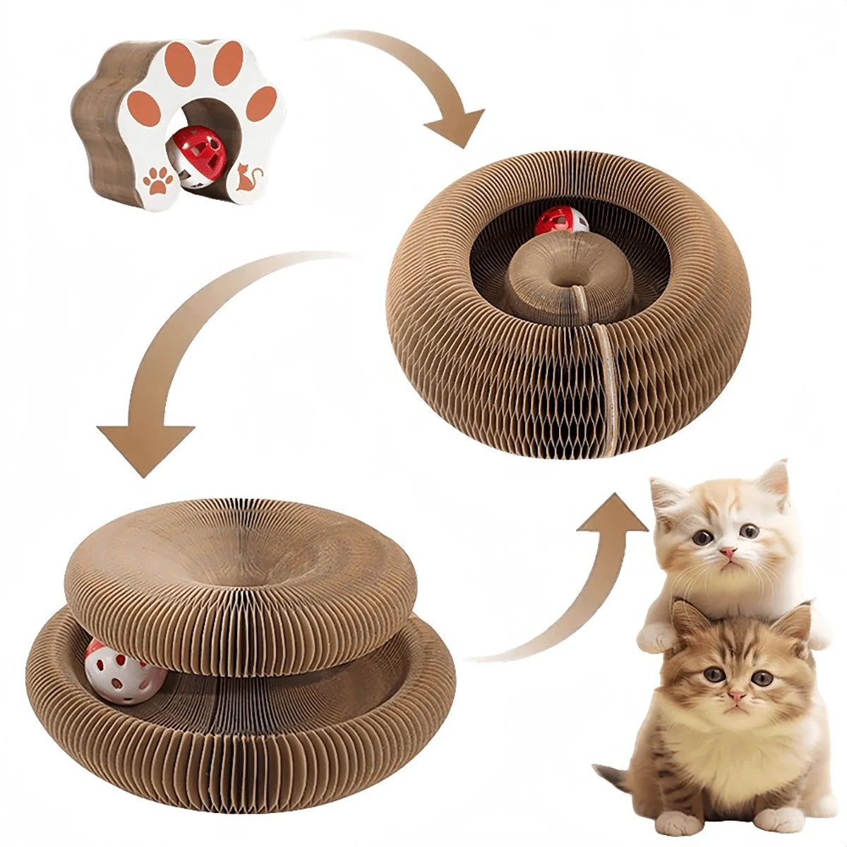 Foldable Cat Scratcher - Multi-Level with Bell & Catnip