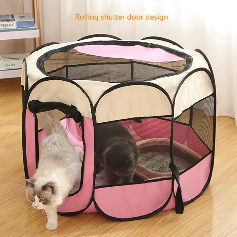 Foldable Pet Playpen - Octagonal Kennel for Cats & Dogs