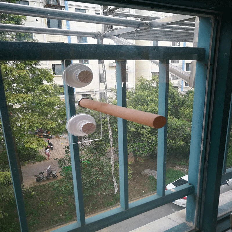 Parrot Standing Perch - Natural Wood Hanging Rack with Toys