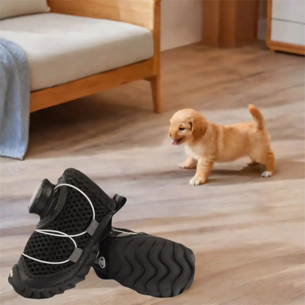 Dog Mesh Shoes 4-Pack - Breathable Anti-Slip with Reflective Straps