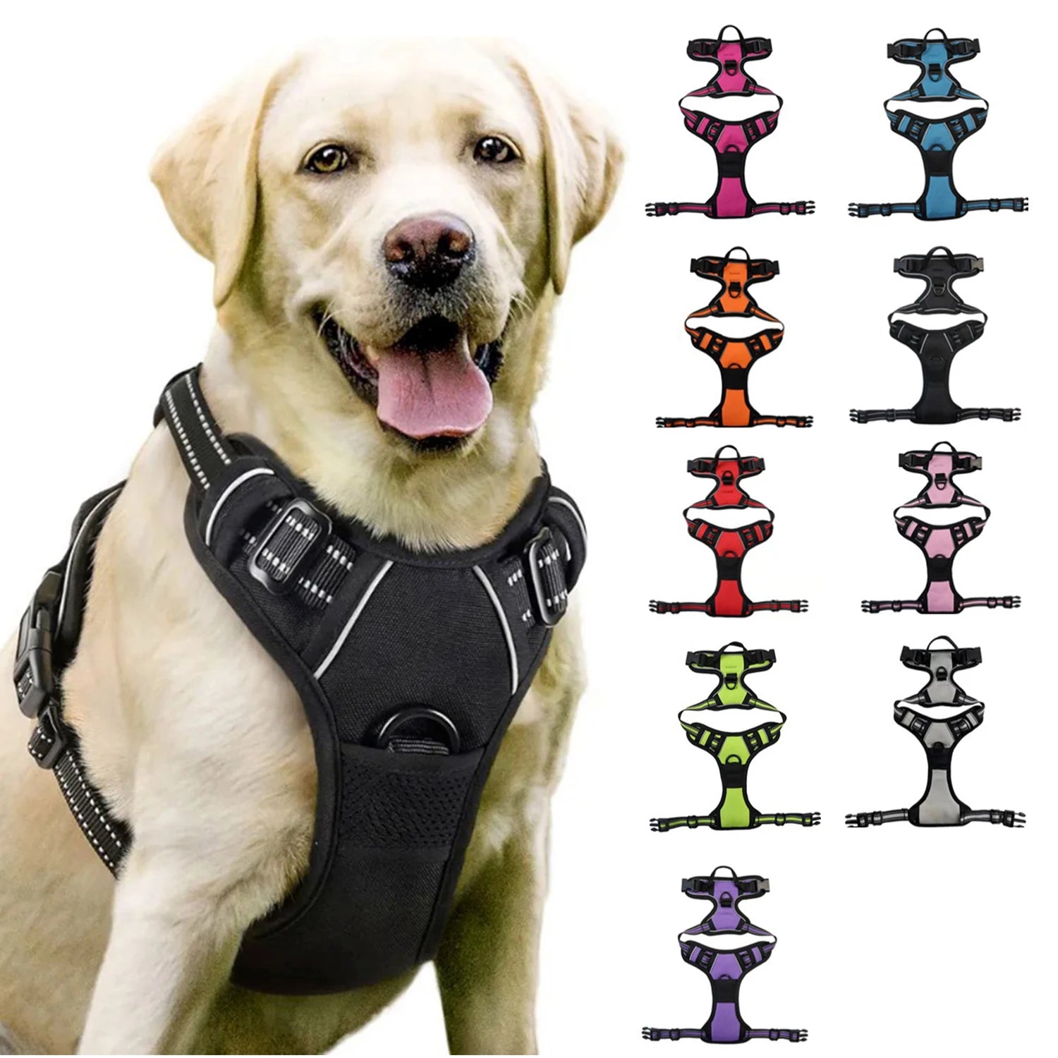 Dog Harness No Pull Pet Harness Adjustable Padded Dog Vest with Easy Control Handles for Large Dogs Adjustable Oxford Vest