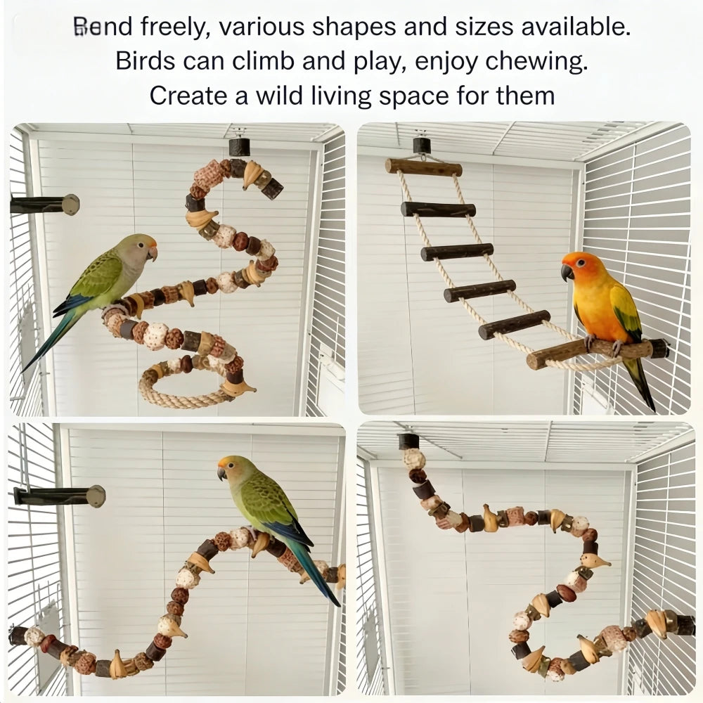Bird Flexible Rope Ladder - Natural Wood Bendable Climbing Toy