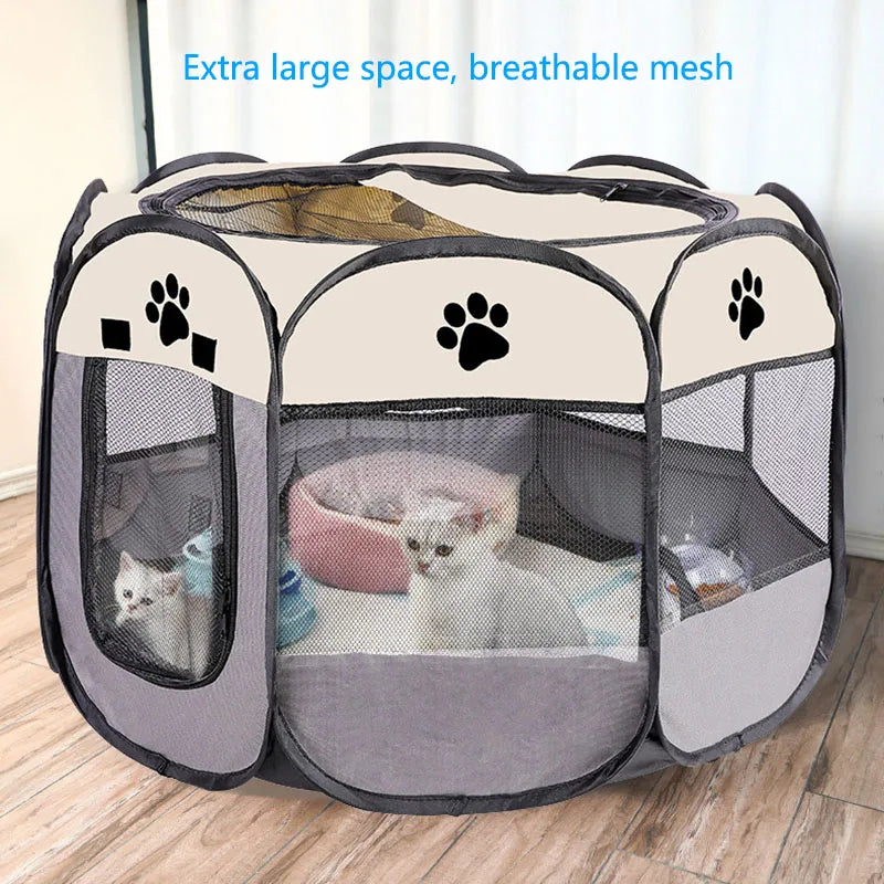 Foldable Pet Playpen - Octagonal Kennel for Cats & Dogs