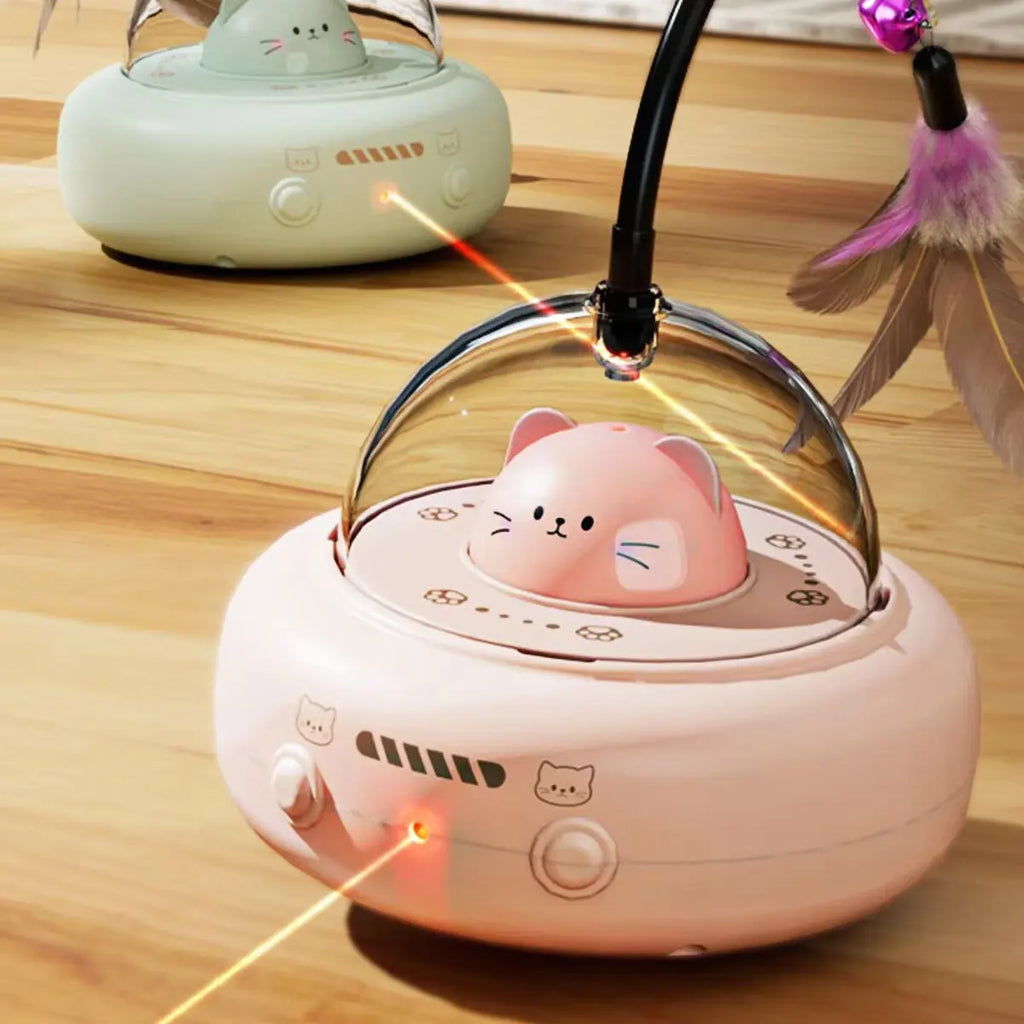 Interactive Cat Toy - Feather & Laser with Obstacle Avoidance