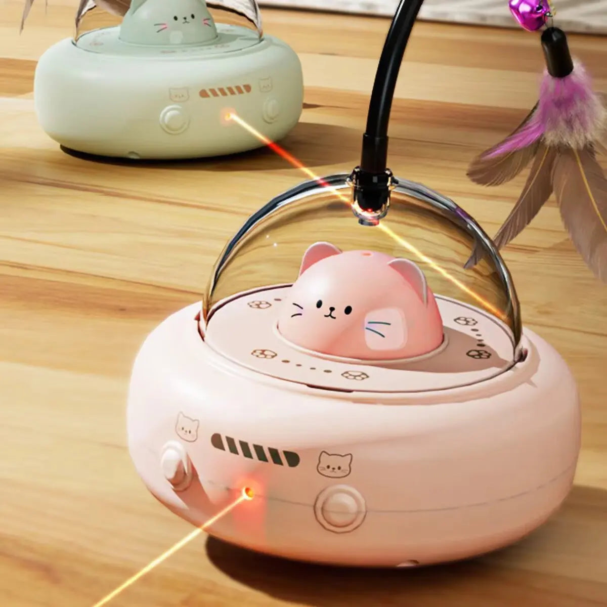 Interactive Cat Toy - Feather & Laser with Obstacle Avoidance
