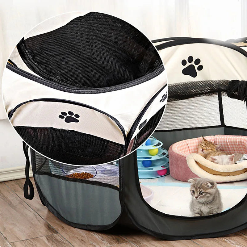 Foldable Pet Playpen - Octagonal Kennel for Cats & Dogs
