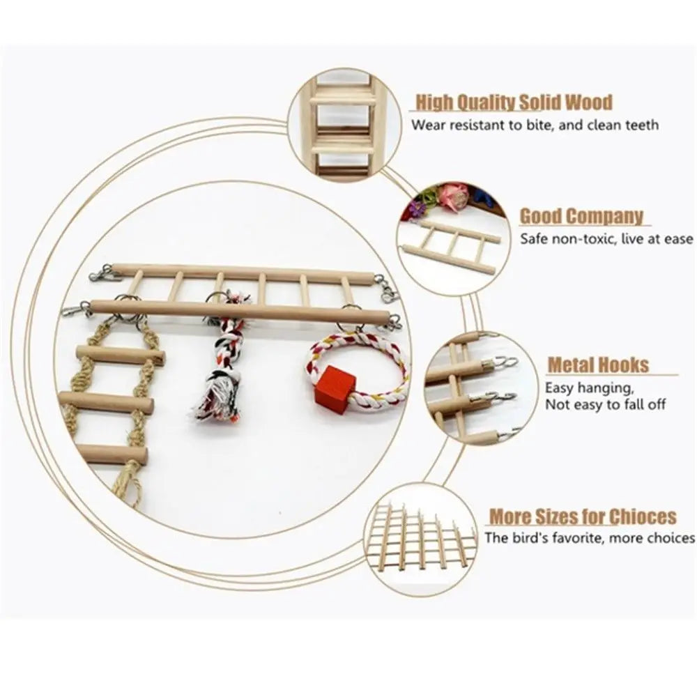 Bird & Hamster Climbing Ladder - Natural Wood Cage Toy