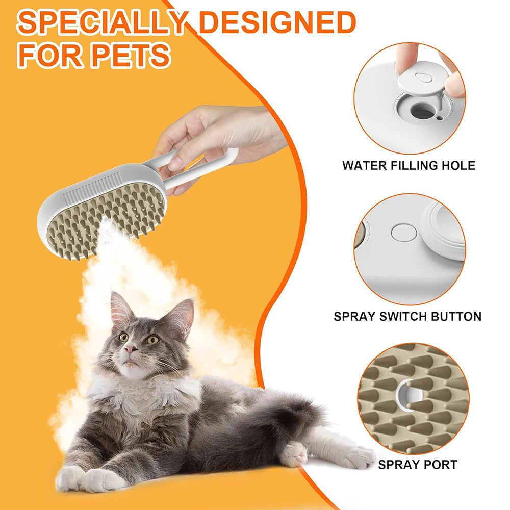 Pet Steam Grooming Brush - 3-in-1 Spray Massage Deshedder
