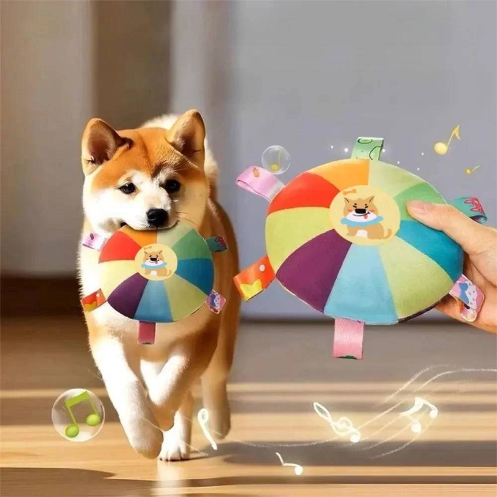 Dog Flying Disc Plush Toy - Squeaky with Bell