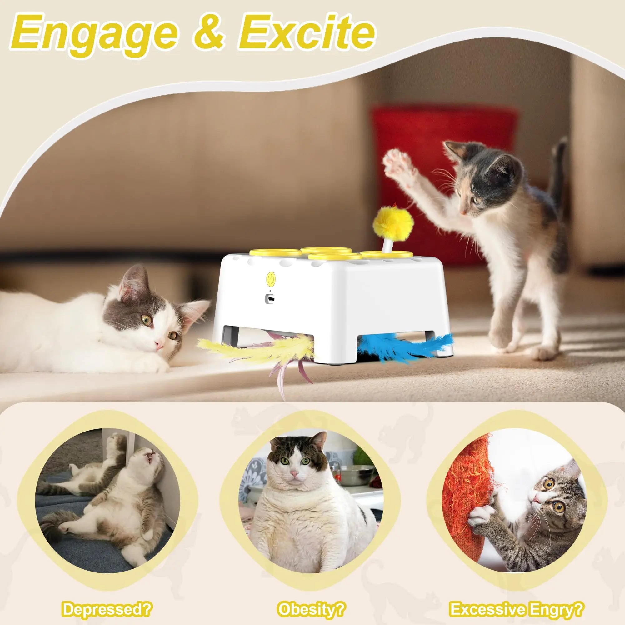Cat Whack-A-Mole Toy - Automatic Pop-Up Rechargeable