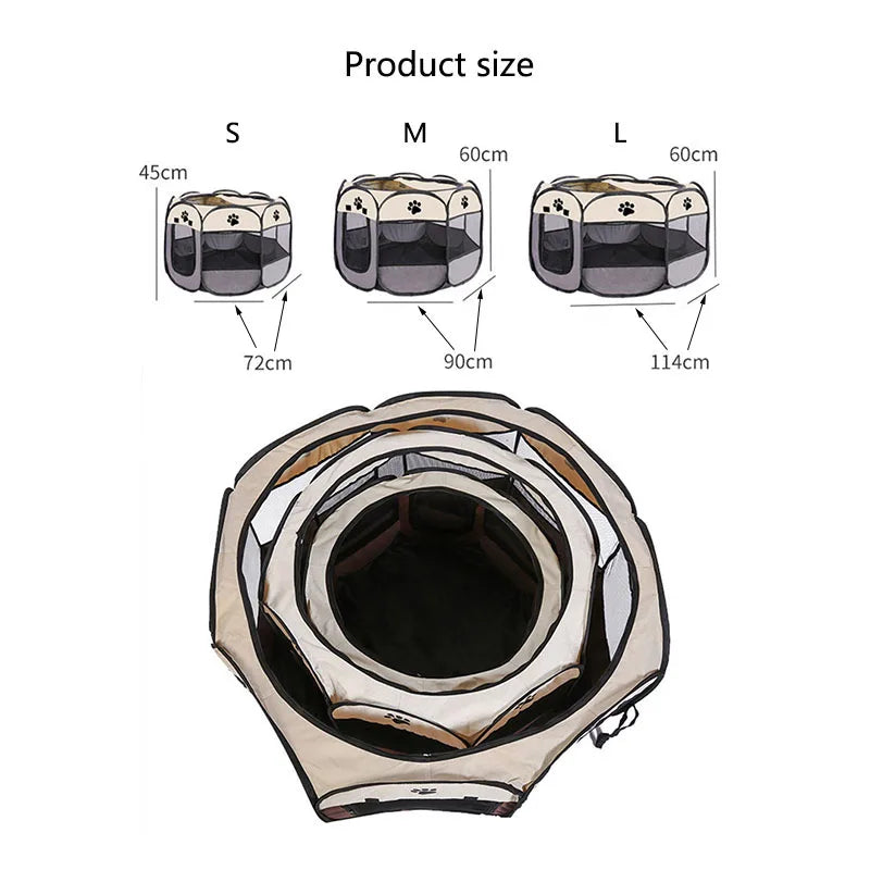 Foldable Pet Playpen - Octagonal Kennel for Cats & Dogs