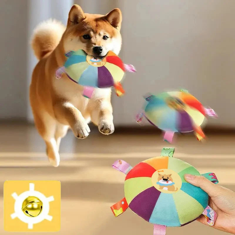 Dog Flying Disc Plush Toy - Squeaky with Bell