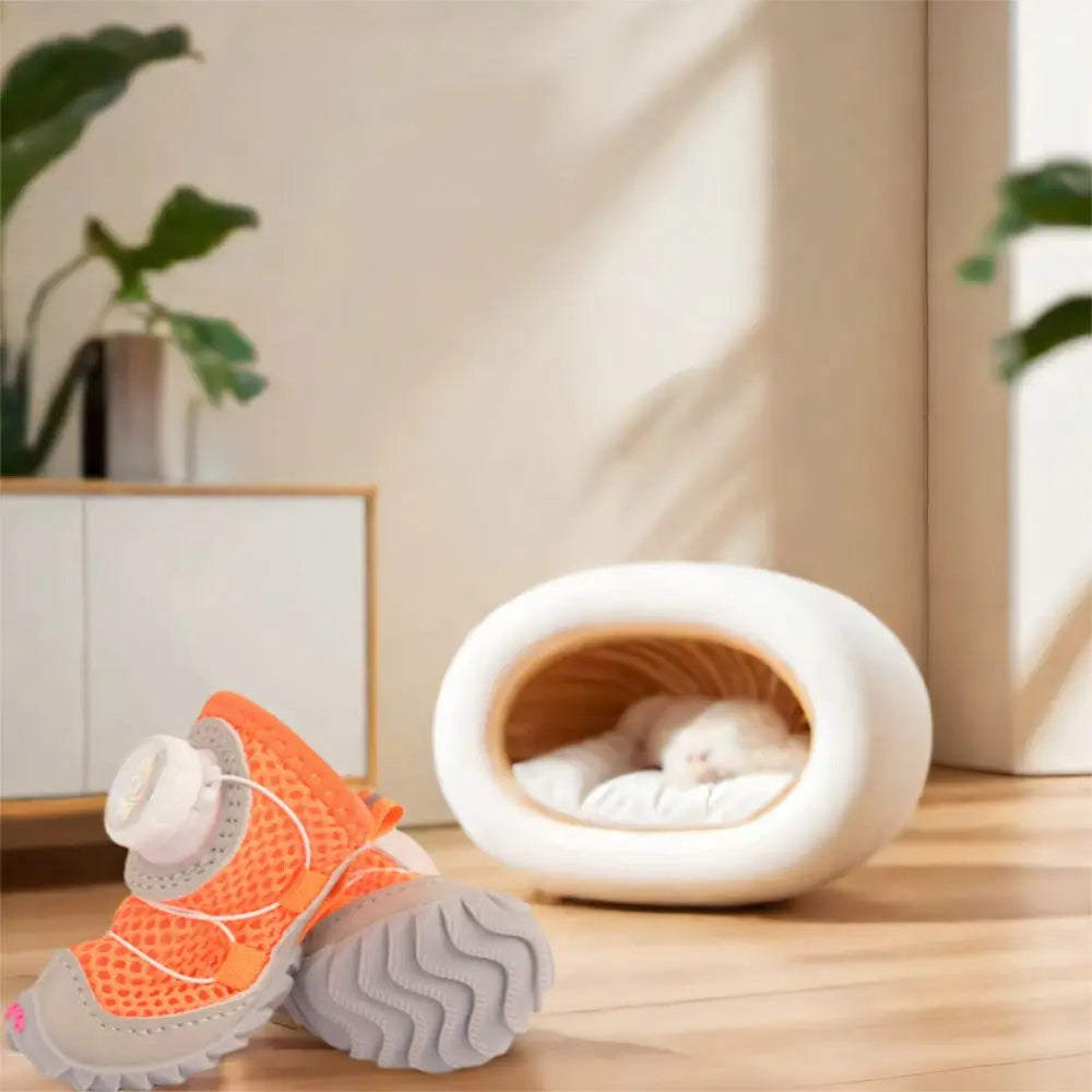 Dog Mesh Shoes 4-Pack - Breathable Anti-Slip with Reflective Straps