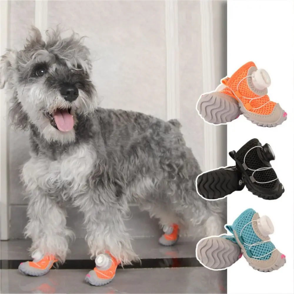Dog Mesh Shoes 4-Pack - Breathable Anti-Slip with Reflective Straps