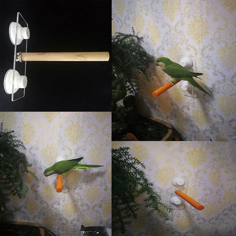 Parrot Standing Perch - Natural Wood Hanging Rack with Toys